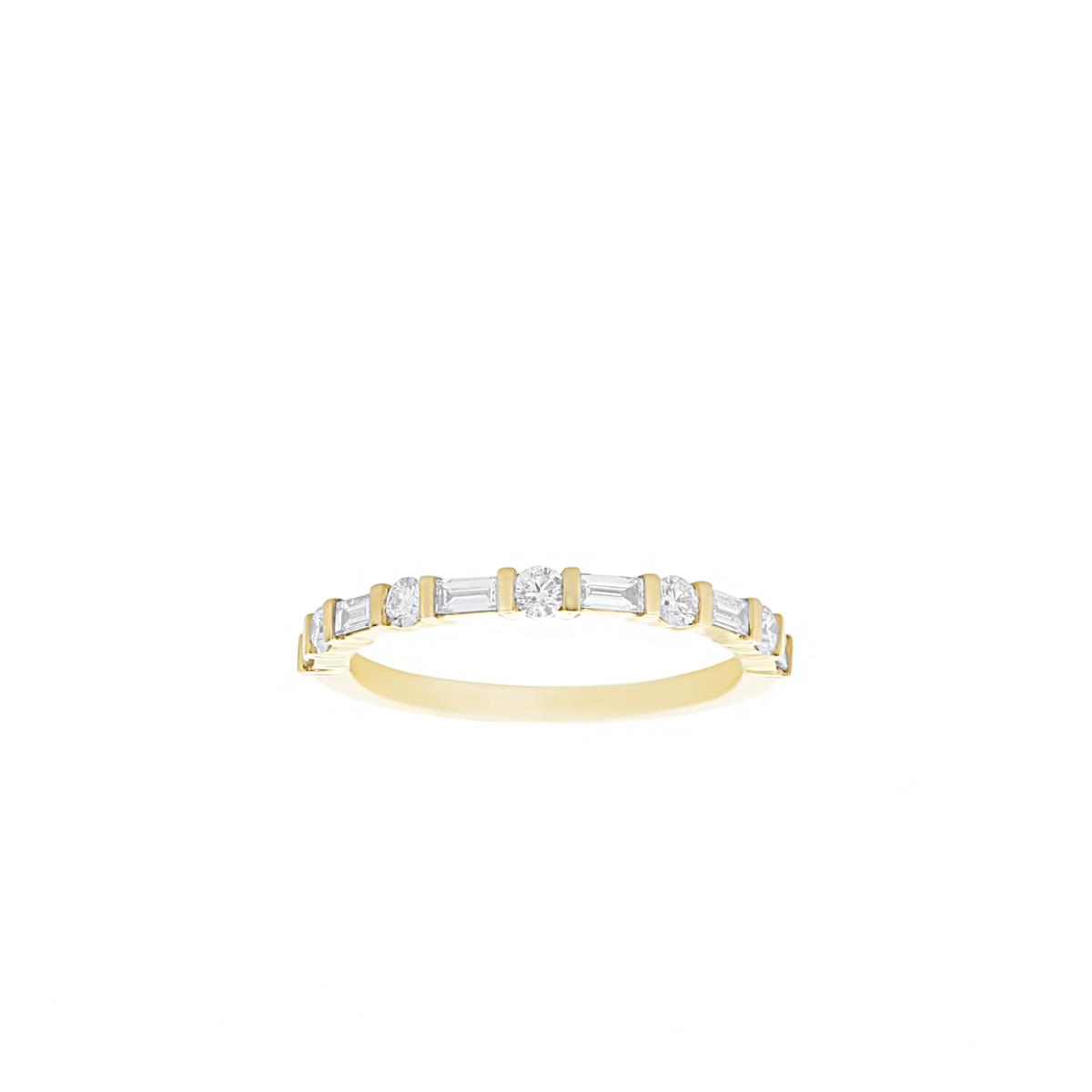 Henri Daussi 14k Alternating Baguette and Round Diamond Wedding Band