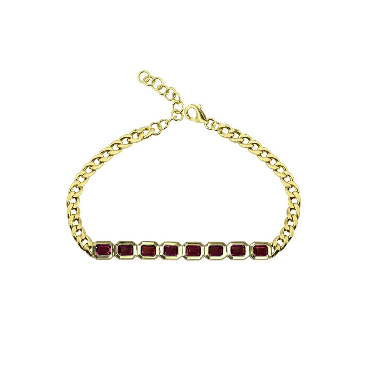 London Collection 14k Yellow Gold Bezel Set Gemstone Cuban Link Bracelet