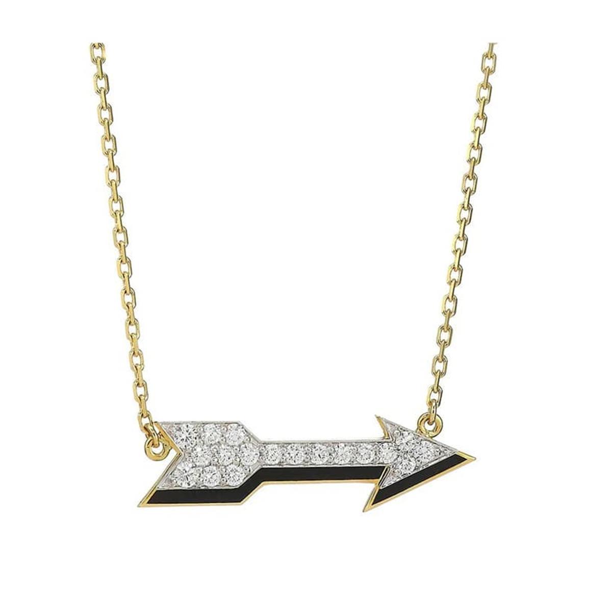 David Webb Motif 18k and Black Enamel Diamond Arrow Pendant Necklace