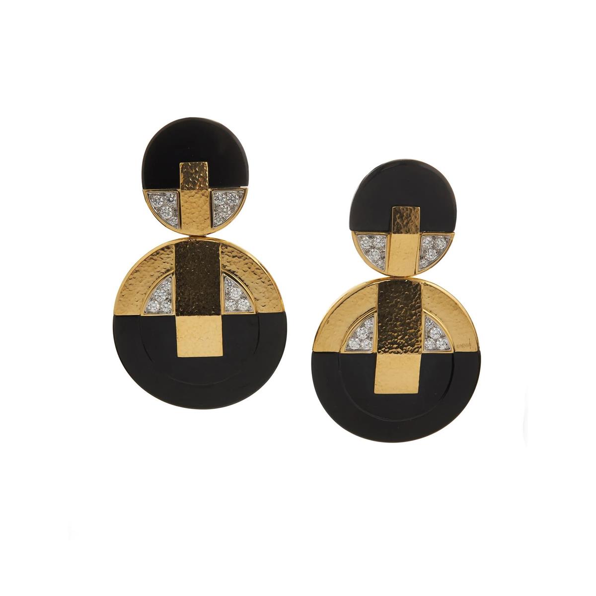 David Webb Manhattan Minimalism 18k Diamond and Onyx Drop Earrings