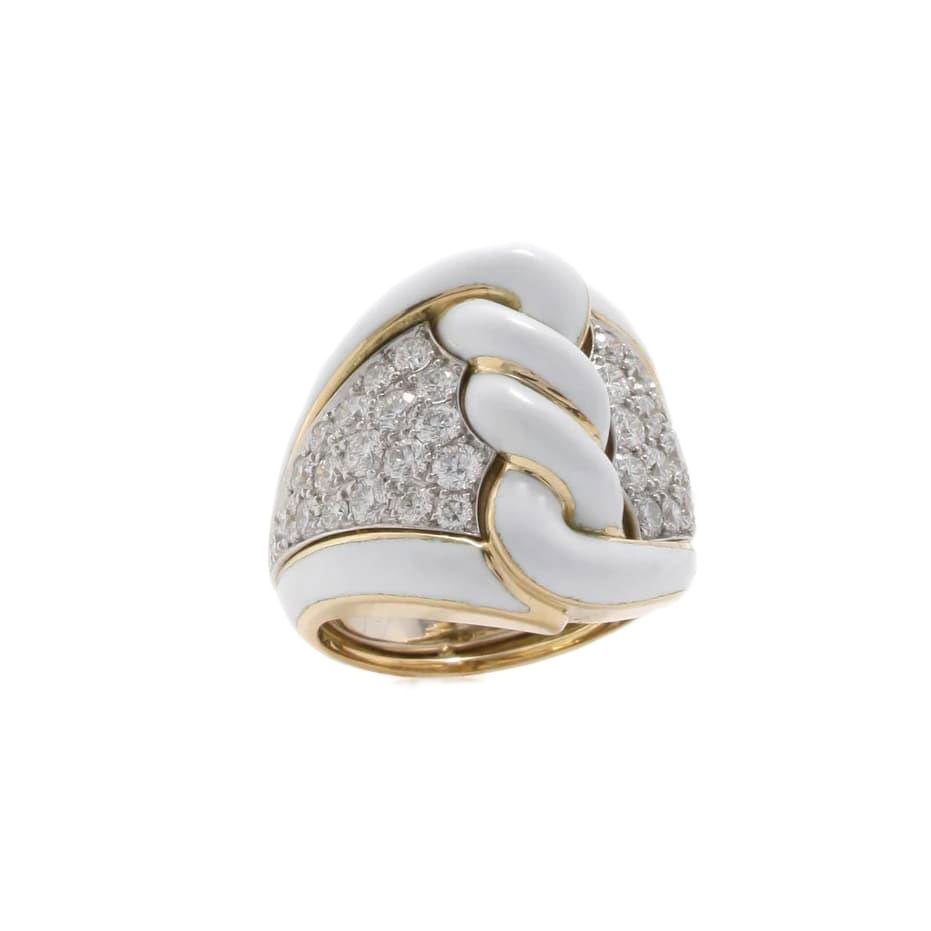 David Webb Manhattan Minimalism 18k Platinum and Enamel Diamond Rope Ring