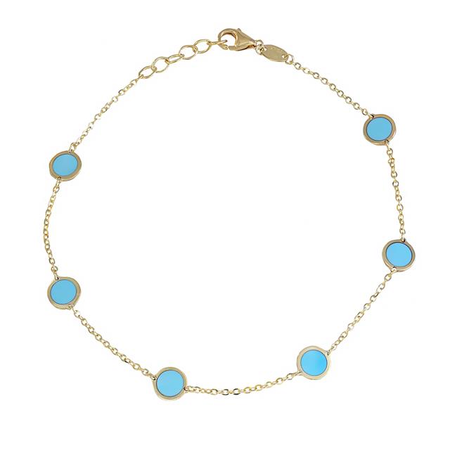 London Collection 14k Yellow Gold Turquoise Mini Disc Bracelet