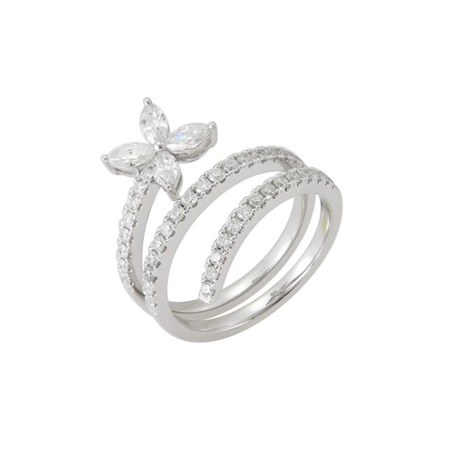 London Collection 18k White Gold Diamond Flower Wrap Ring