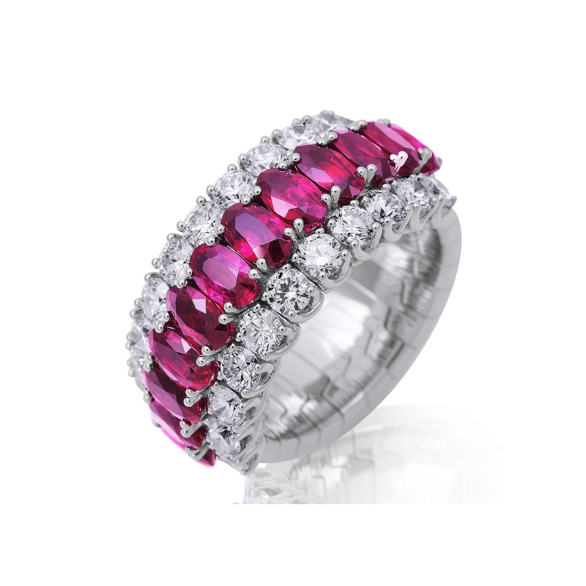 Picchiotti Xpandable 18k White Gold Diamond and Oval Ruby Ring