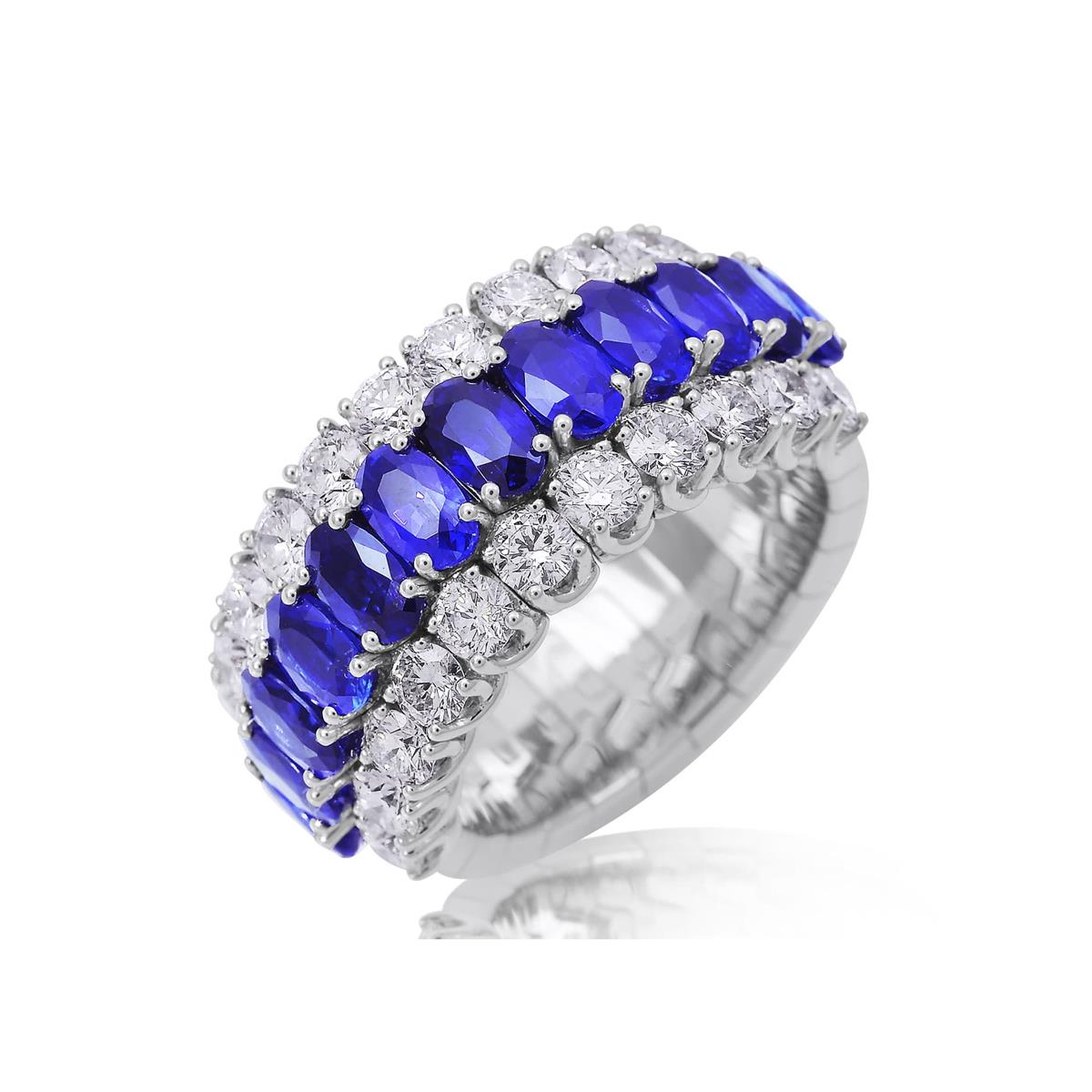 Picchiotti Xpandable 18k White Gold Diamond and Oval Blue Sapphire Ring