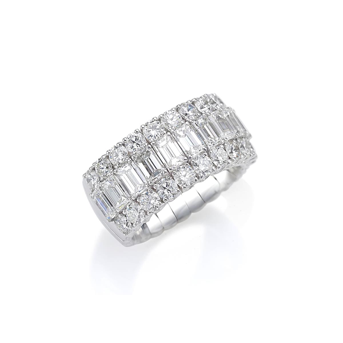 Picchiotti Xpandable 18k White Gold Half Way Round & Emerald Cut Diamond Ring