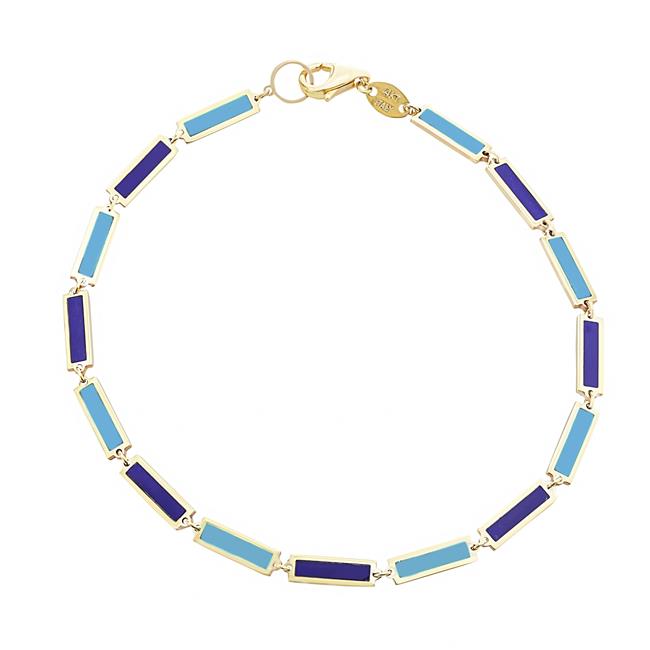 London Collection 14k Yellow Gold Lapis And Turquoise Mini Bar Bracelet