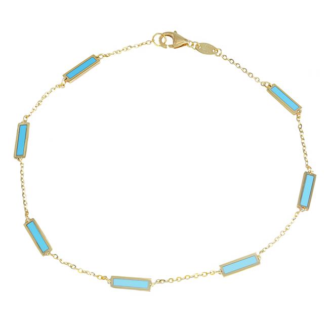 London Collection 14k Yellow Gold 8" Turquoise Bar Bracelet