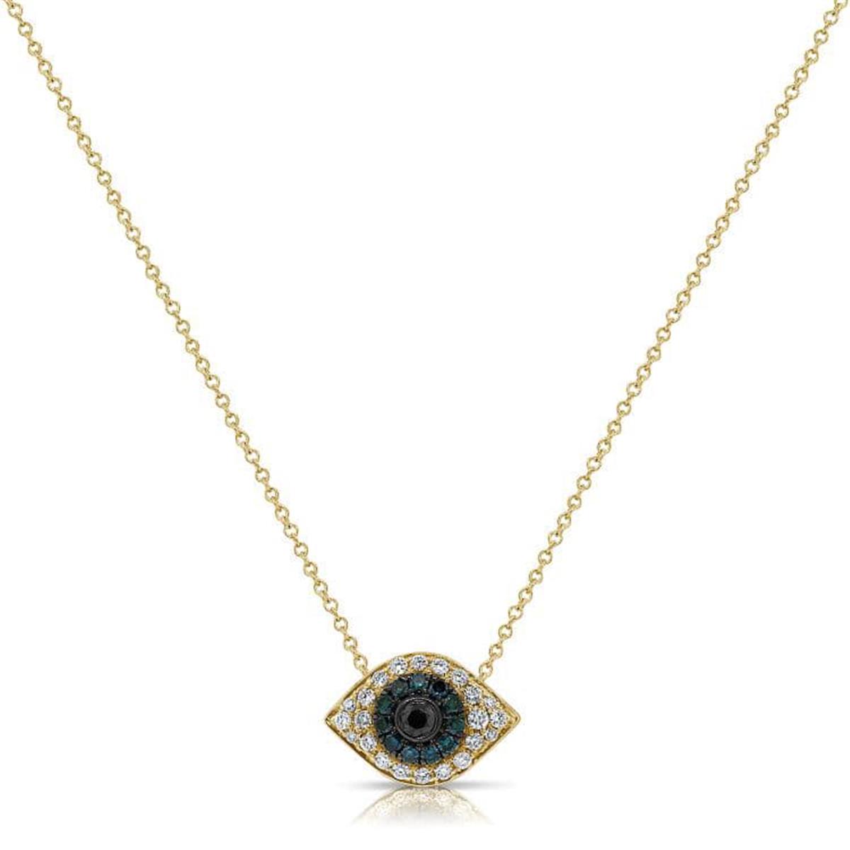 London Collection 14k Black and Blue Sapphire Evil Eye Pendant Necklace