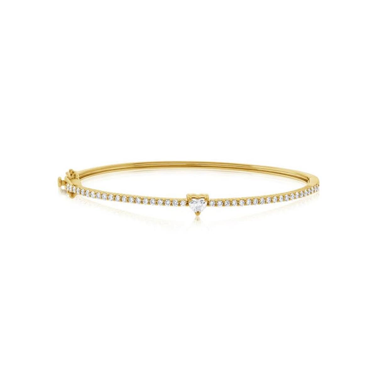 London Collection 14k Gold Pave and Heart Shaped Diamond Bangle Bracelet