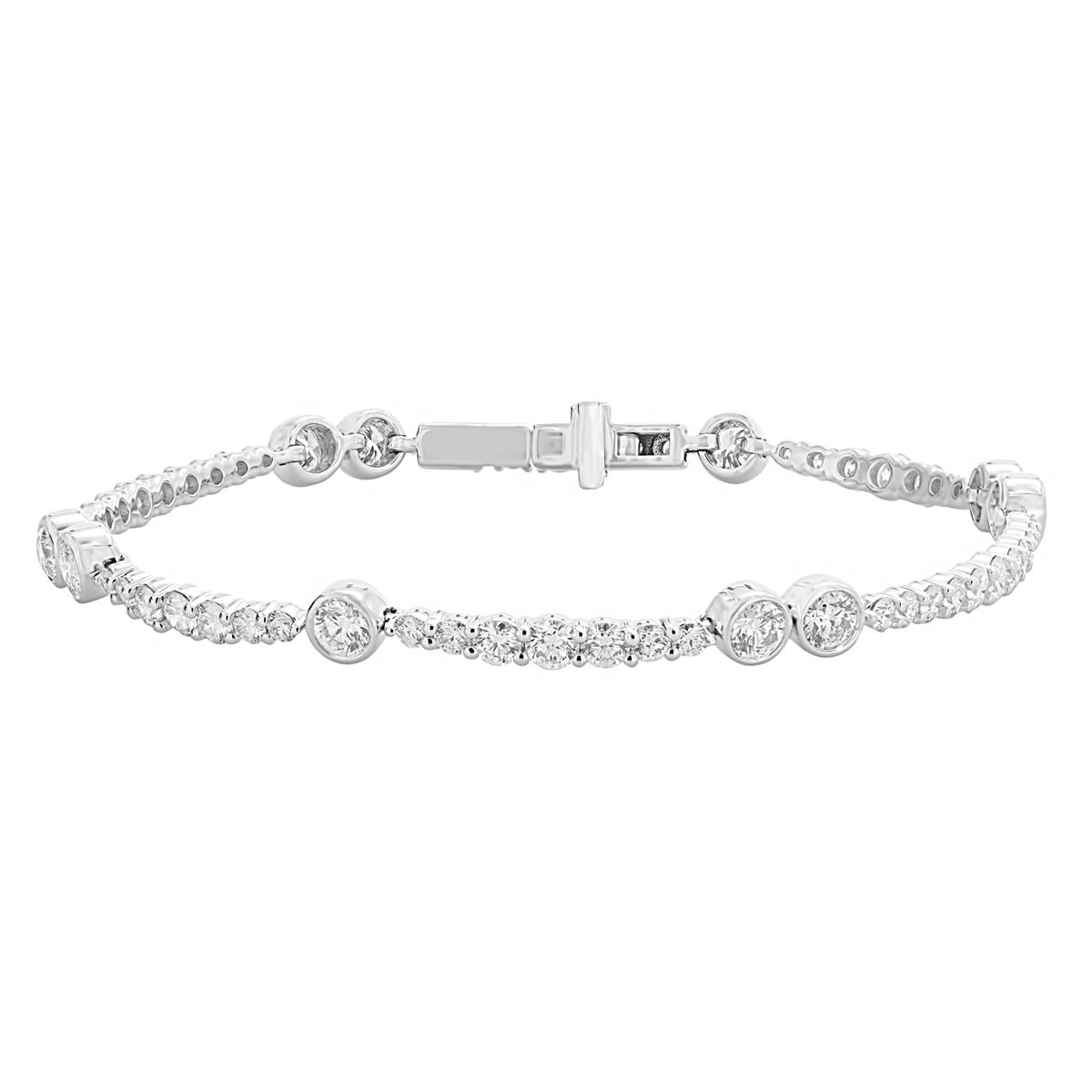 London Collection 18k White Gold Alternating Diamond Bezel Section Bracelet