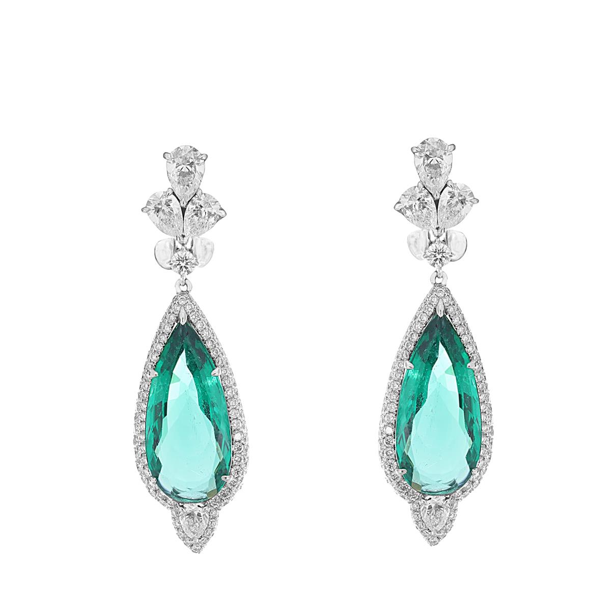 London Collection Emerald and Mix Shaped Diamond Drop Earrings