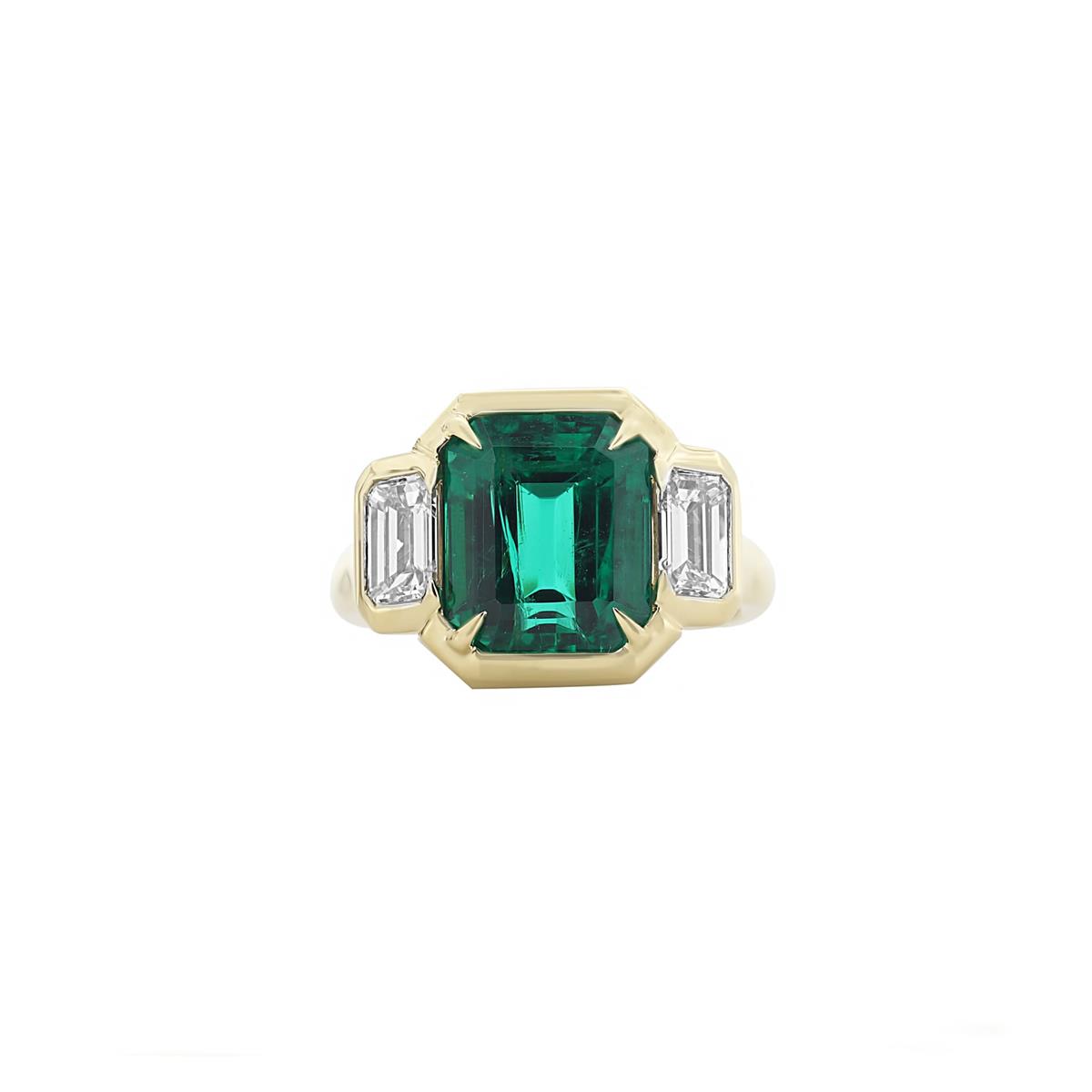 London Collection 18k Yellow Gold Emerald and Diamond Bezel Set Ring