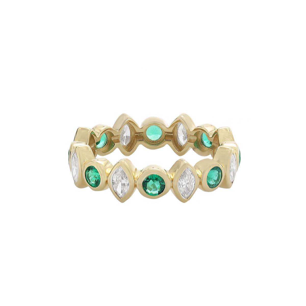 London Collection 14k Yellow Gold Alternating Emerald and Diamond Ring