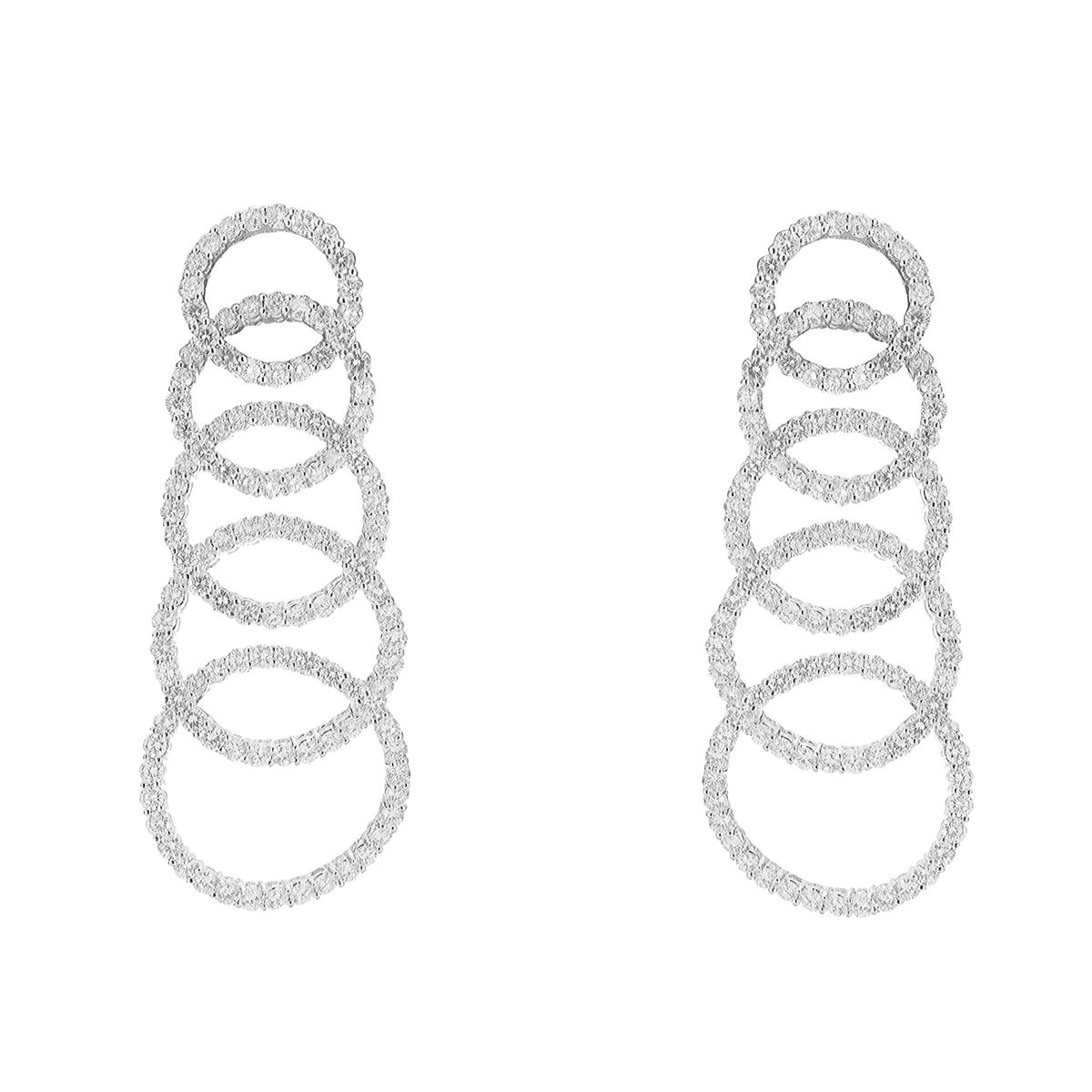 Leo Pizzo 18k White Gold Pave Diamond Multi Round Link Drop Earrings