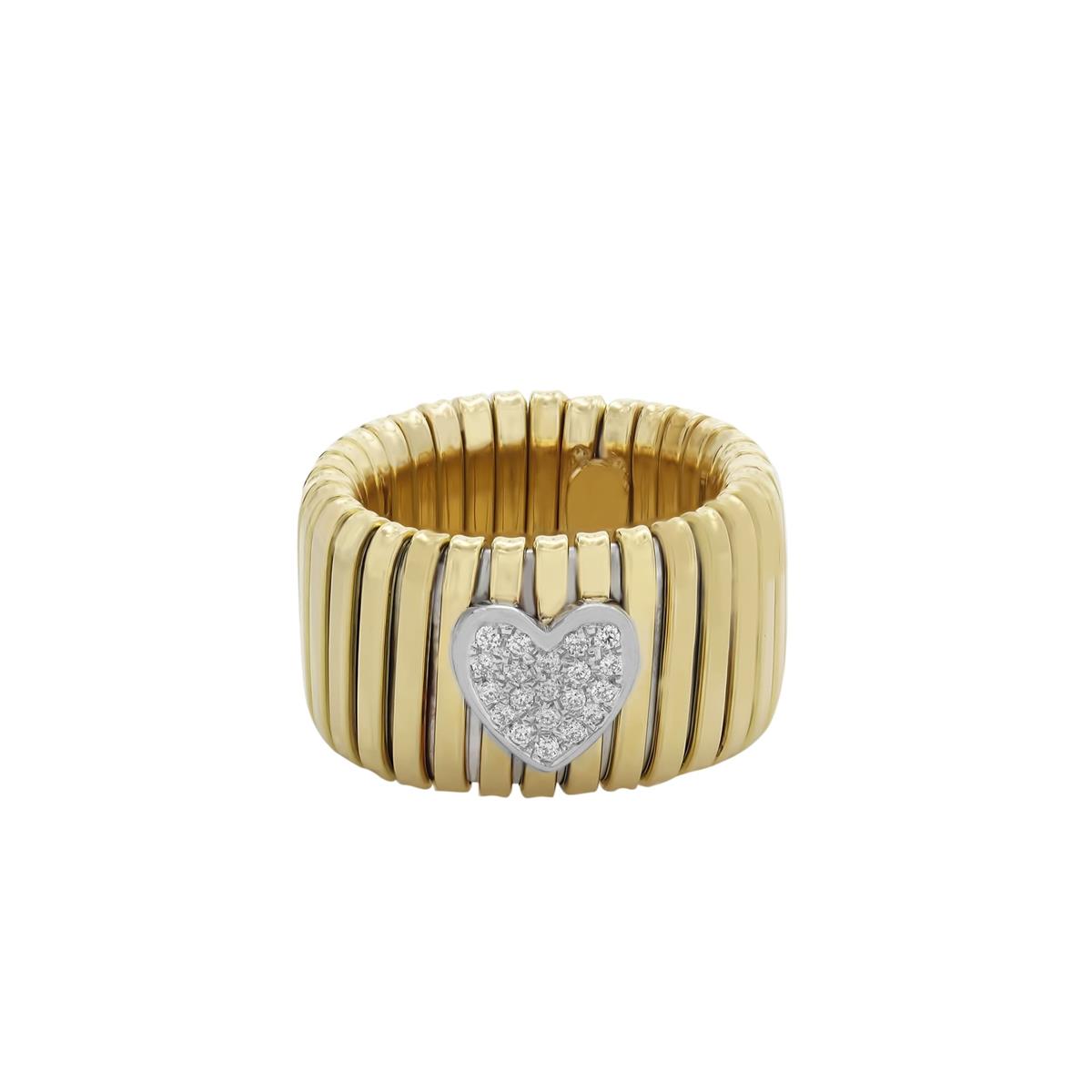 London Collection 18k Yellow Gold Steel and Diamond Heart Tubogas Ring