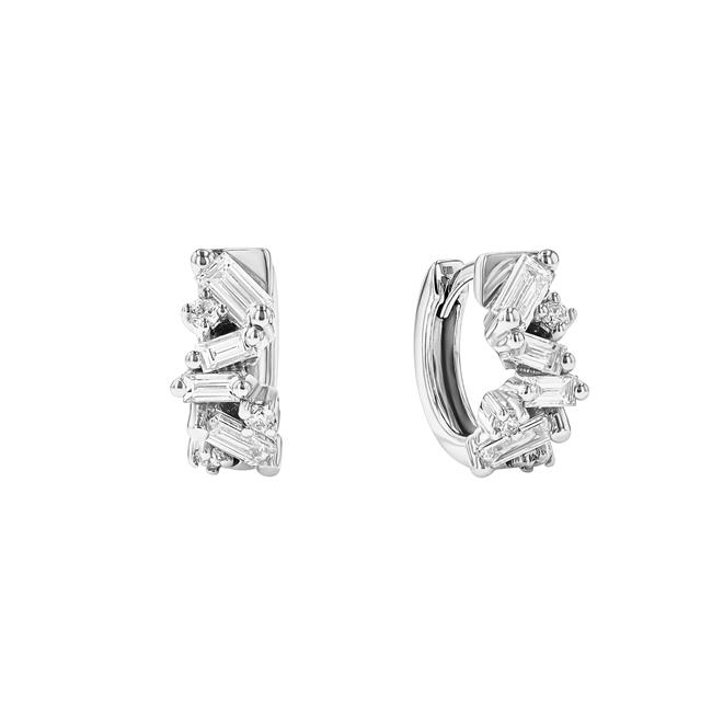 Suzanne Kalan 18k White Gold Diamond Fireworks Huggie Earrings