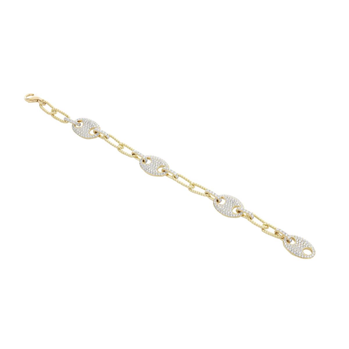 London Collection 18k Yellow Gold Pave Diamond Mariner Link Bracelet