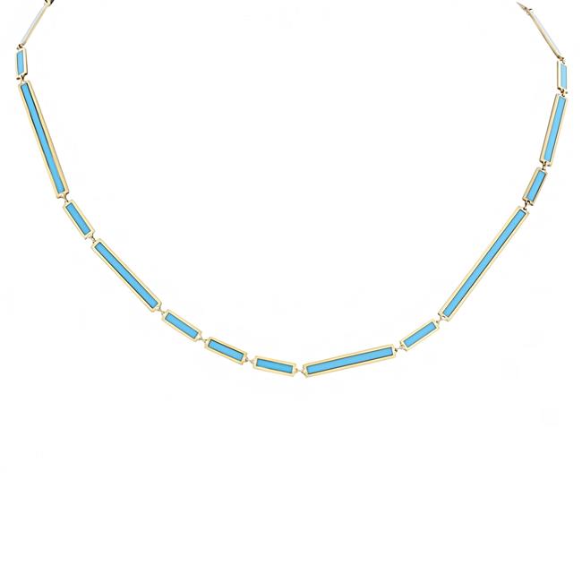 London Collection 14k Yellow Gold Turquoise Mixed Bar Necklace