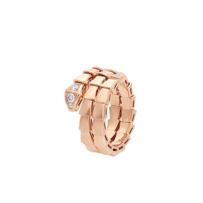 Bvlgari Serpenti Viper 18k Rose Gold And Diamond Two Coil Wrap Ring