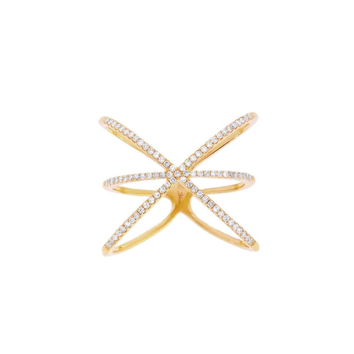 London Collection 14k Yellow Gold Pave Diamond "X" Ring