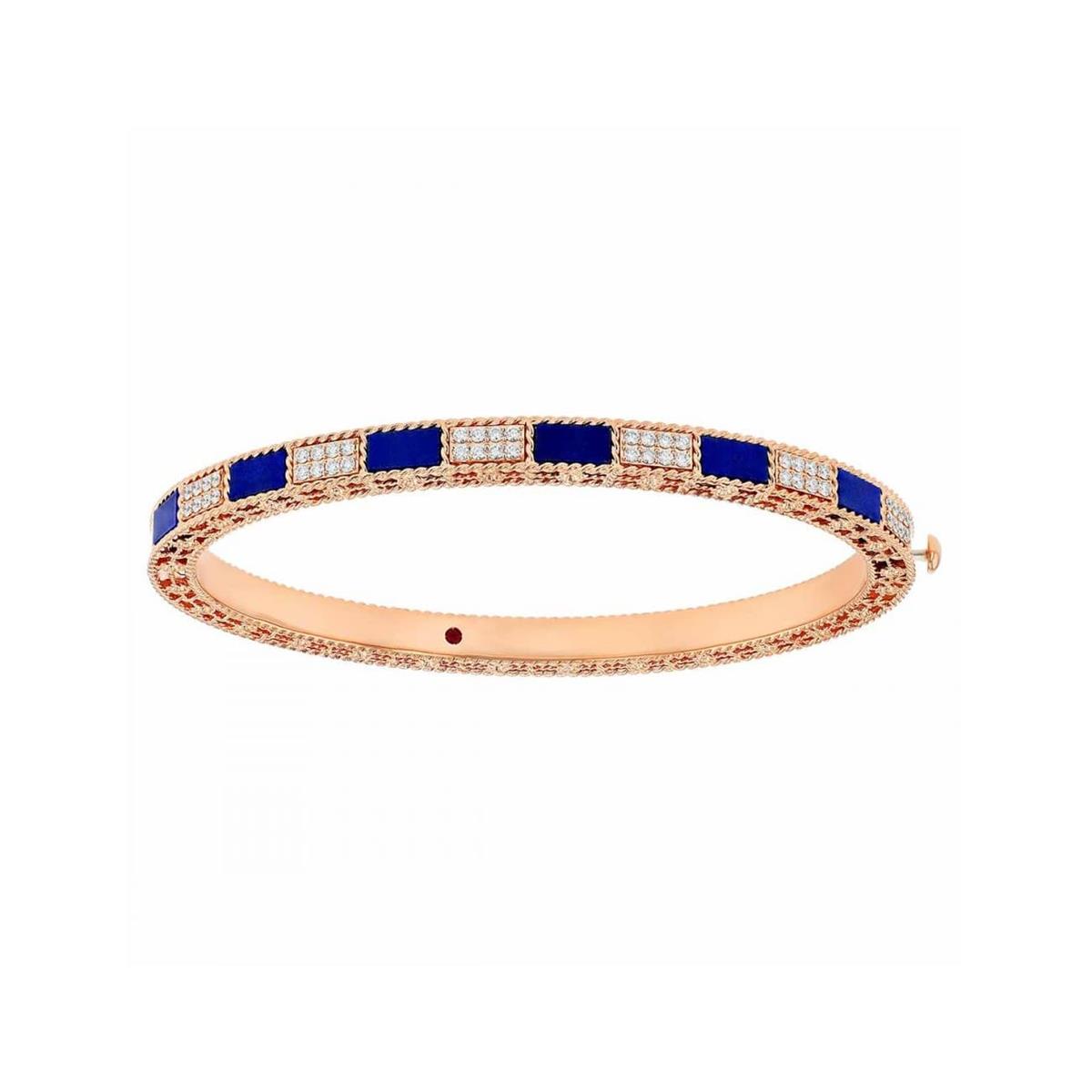 Roberto Coin 18k Rose Gold Alternating Blue Lapis and Pave Diamond Mosaic Bangle