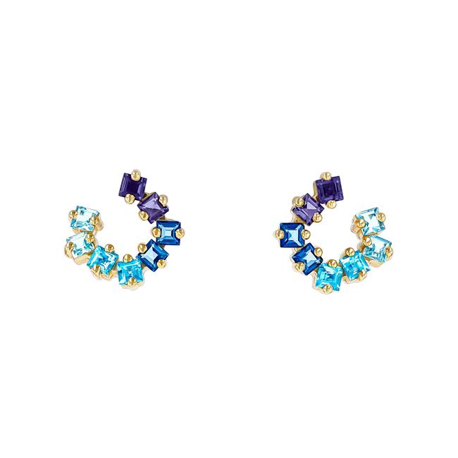 Suzanne Kalan Cierra 14k Yellow Gold Blue Ombre Mini Sideways Hoops