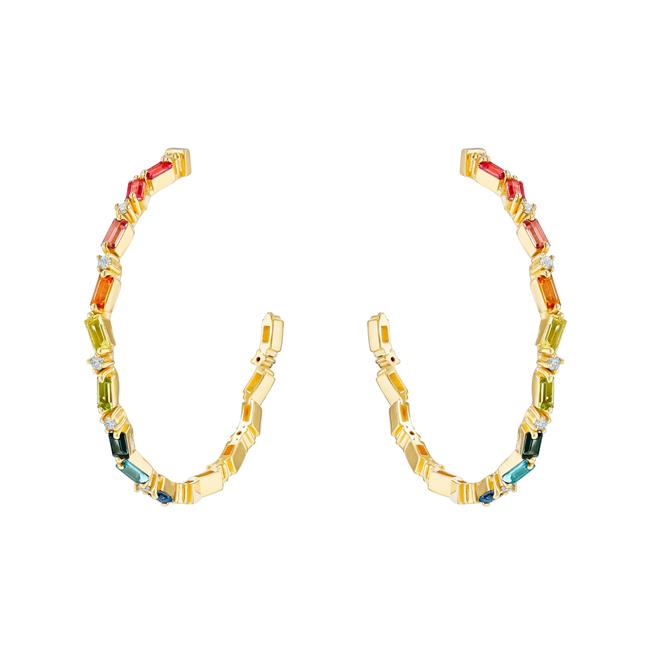 Suzanne Kalan Nadima 14k Yellow Gold Rainbow Fireworks Hoop Earrings