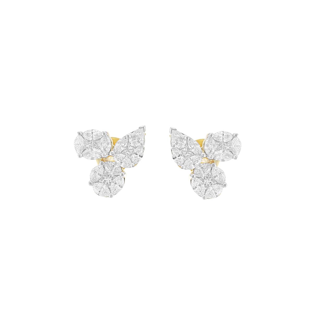 London Collection 18k Yellow Gold Triple Diamond Cluster Stud Earrings