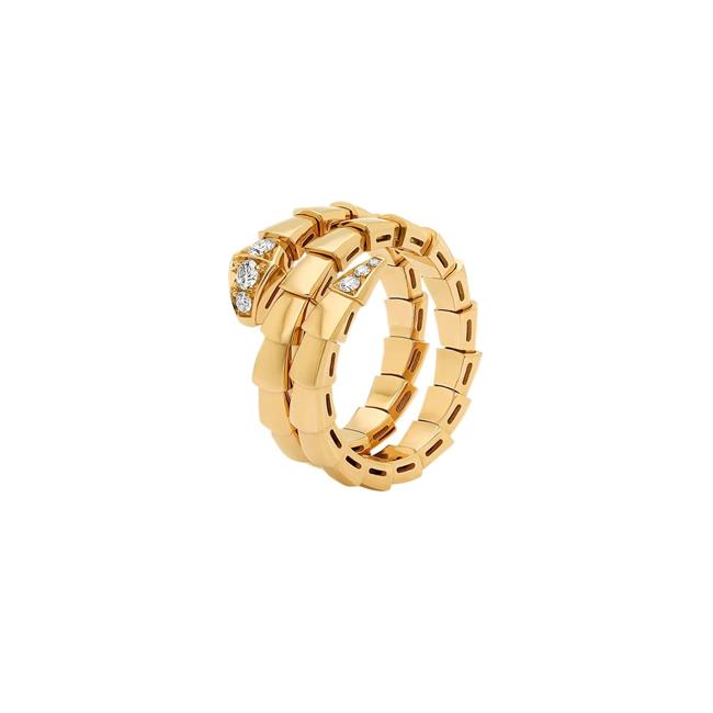 Bvlgari Serpenti Viper 18k Yellow Gold and Diamond Two Coil Wrap Ring