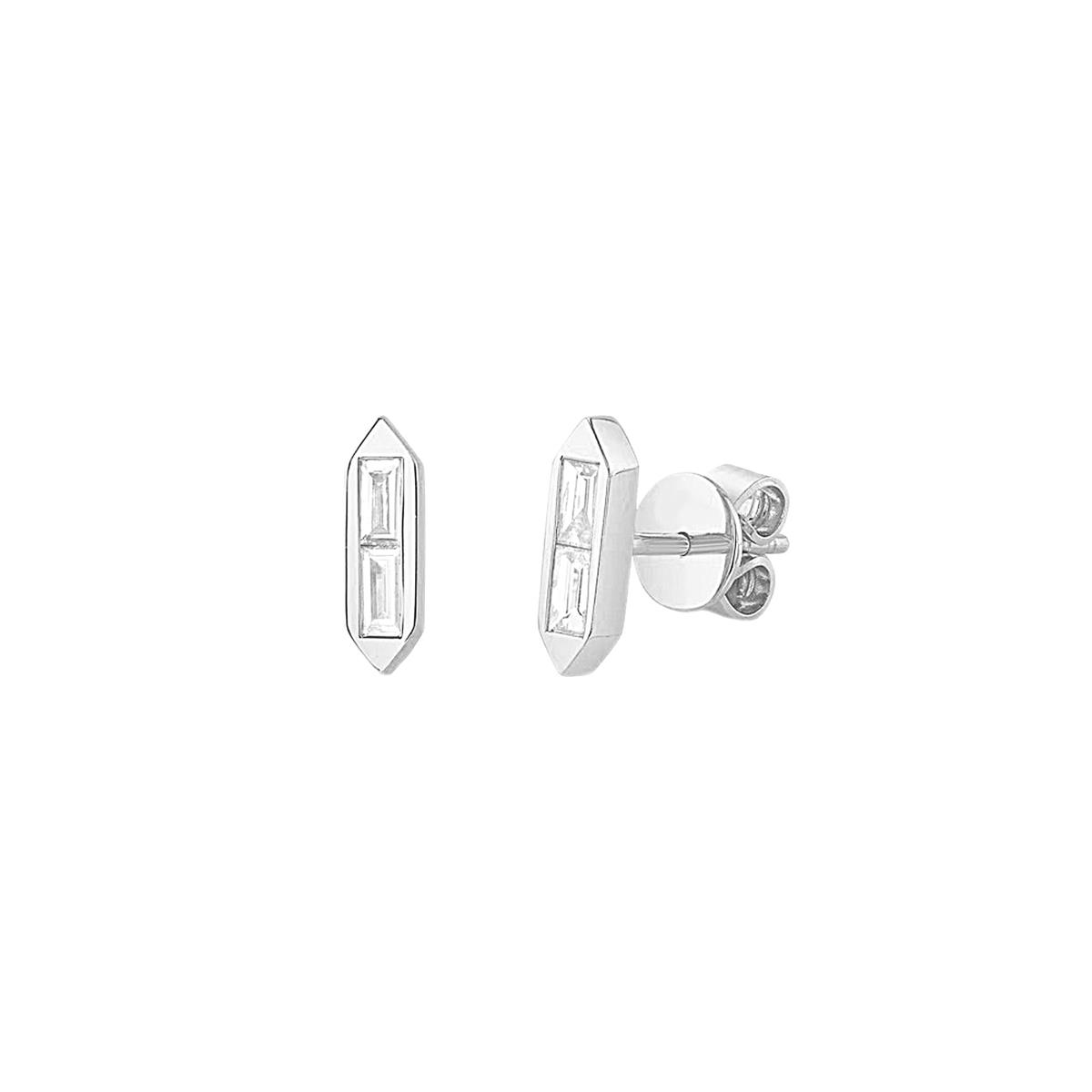 London Collection 14k Gold Baguette Diamond Stud Earrings