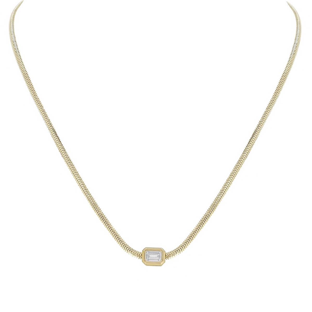 Zoe Chicco 14k Yellow Gold Emerald Cut Diamond Snake Chain Necklace