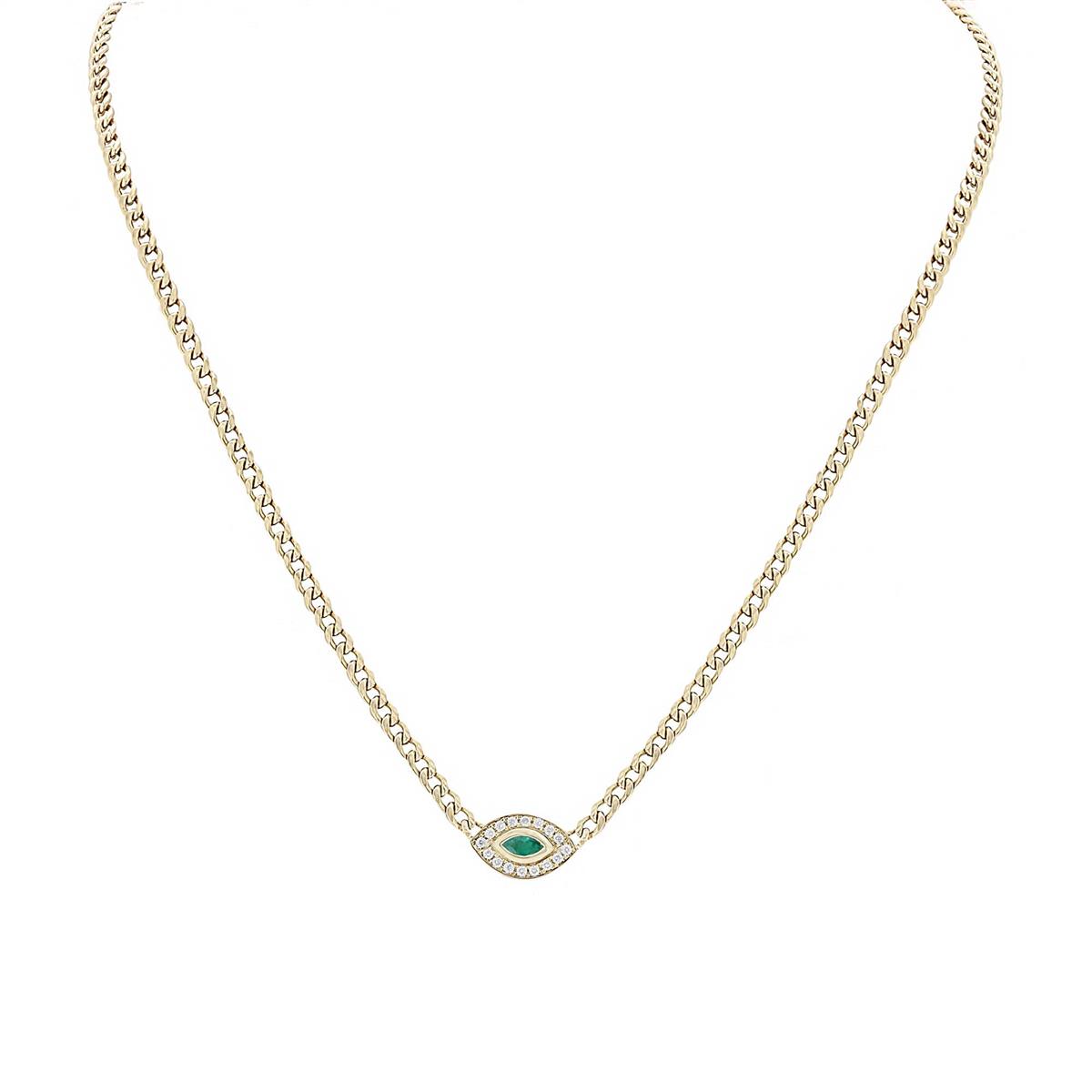 Zoe Chicco 14k Yellow Gold Emerald and Diamond Eye Curb Chain Necklace