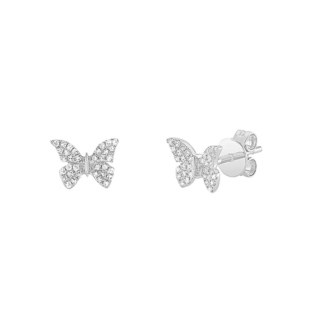 London Collection 14k Gold Pave Diamond Butterfly Stud Earrings