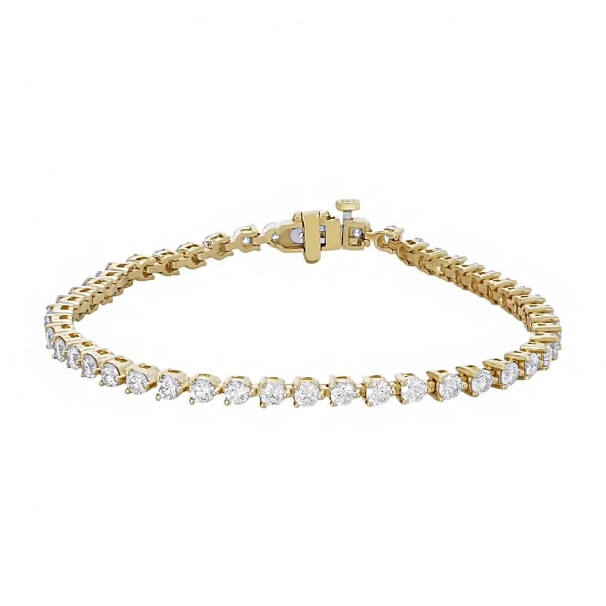 London Collection 14k Yellow Gold 3 Prong Set Diamond Tennis Bracelet