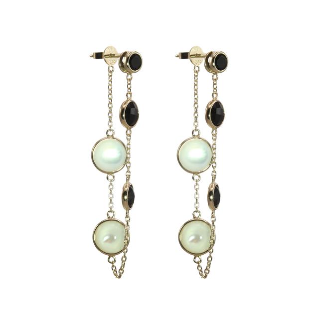 Olivia B 14k Yellow Gold Black Onyx and Mother of Pearl Chain Earrings