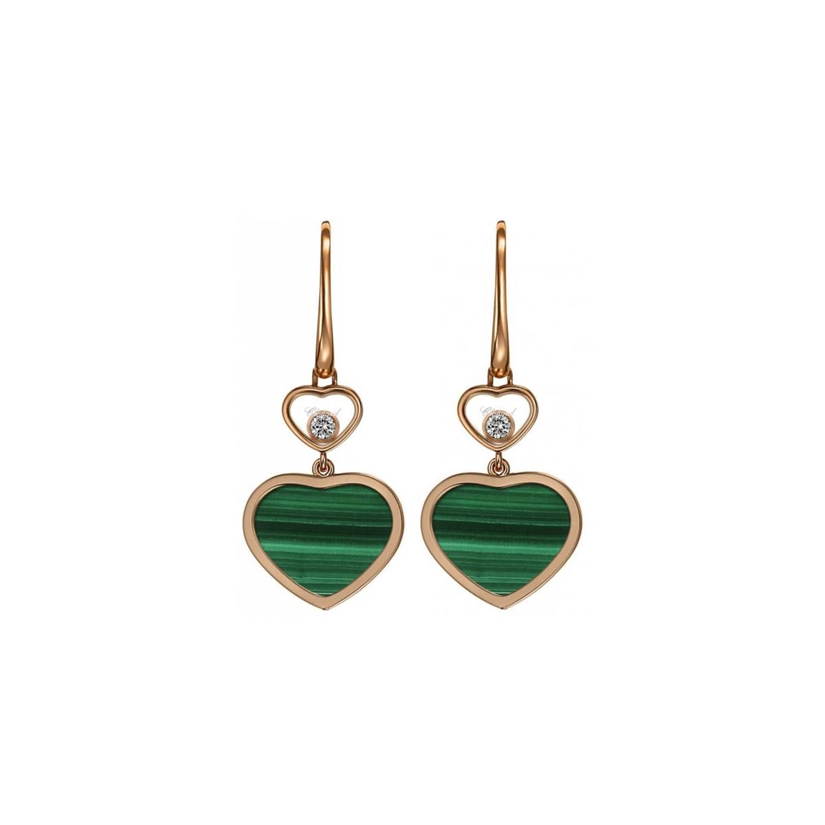 Chopard Happy Hearts 18k Diamond and Malachite Heart Drop Earrings