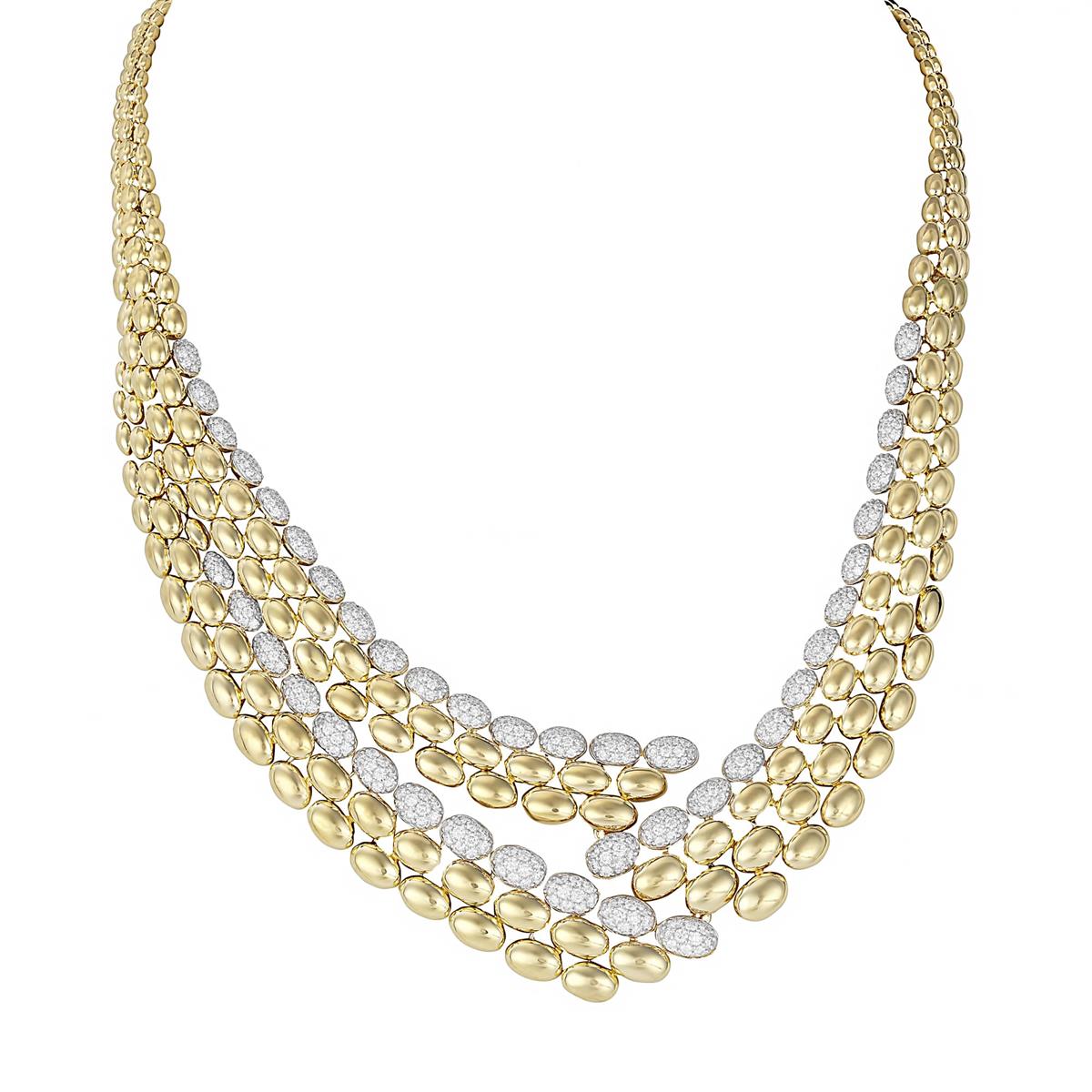 London Collection 18k Yellow Gold Pave Diamond Triple Collar Necklace