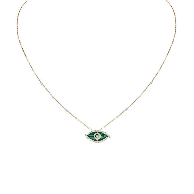 Messika Lucky Eye 18k Yellow Gold Malachite and Diamond Necklace