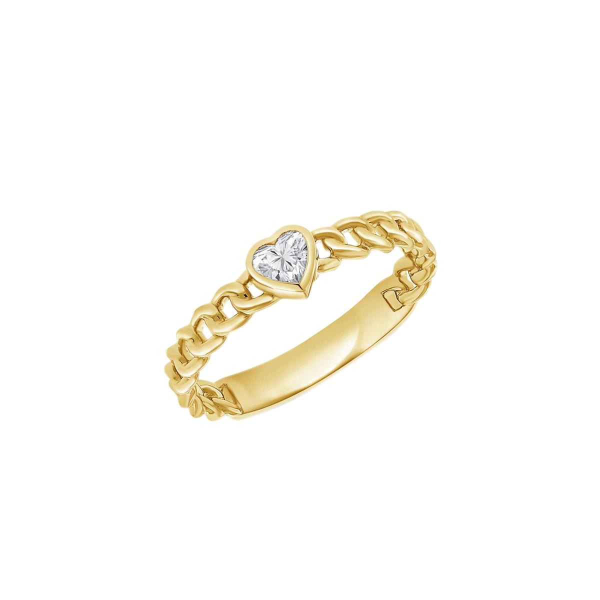 London Collection 14k Yellow Gold Bezel Set Diamond Heart Link Ring