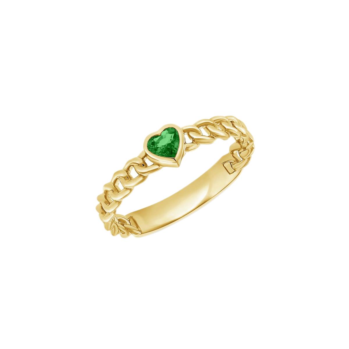 London Collection 14k Yellow Gold Bezel Set Emerald Heart Link Ring