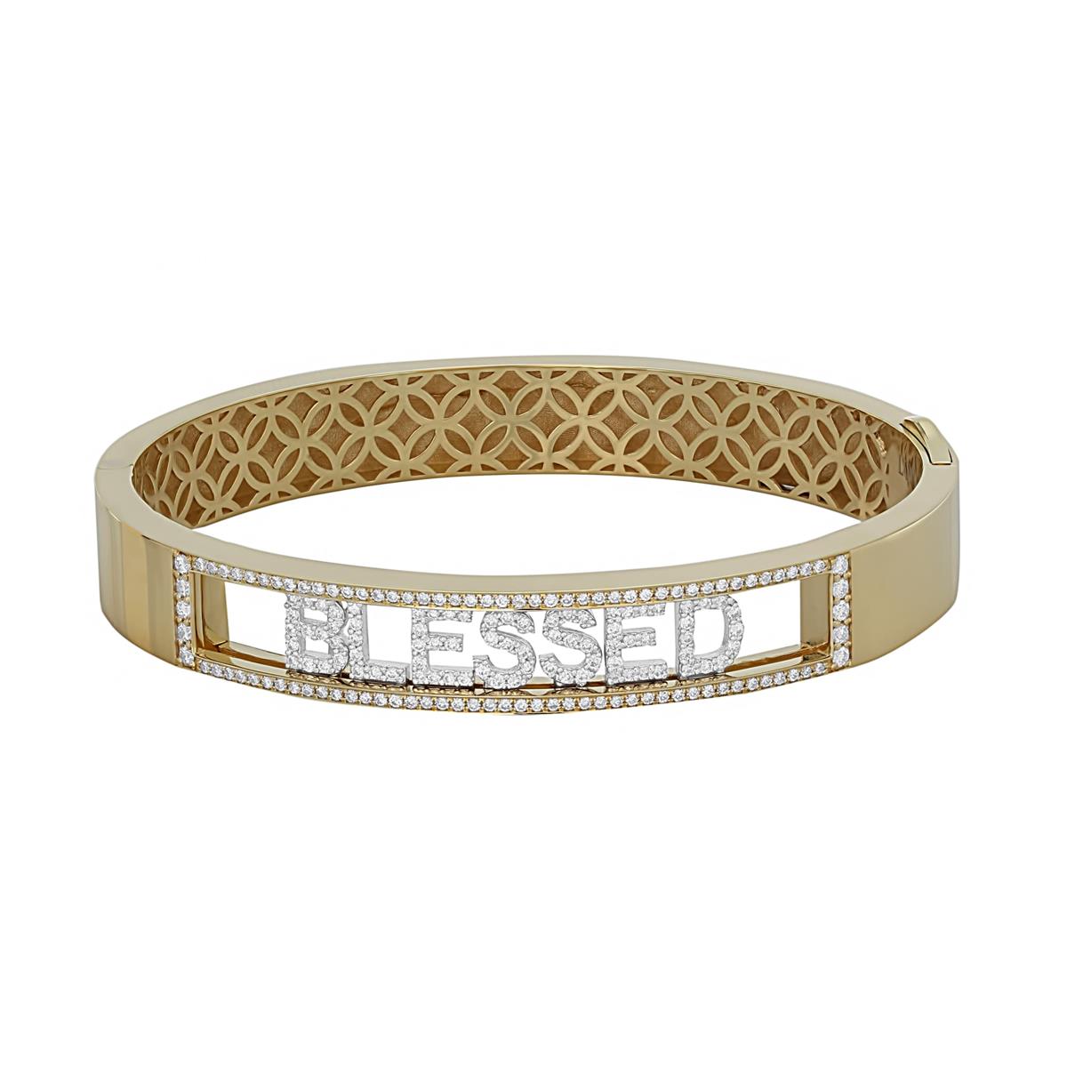 London Collection 18k Yellow and White Gold Sliding Diamond "Blessed" Bangle Bracelet