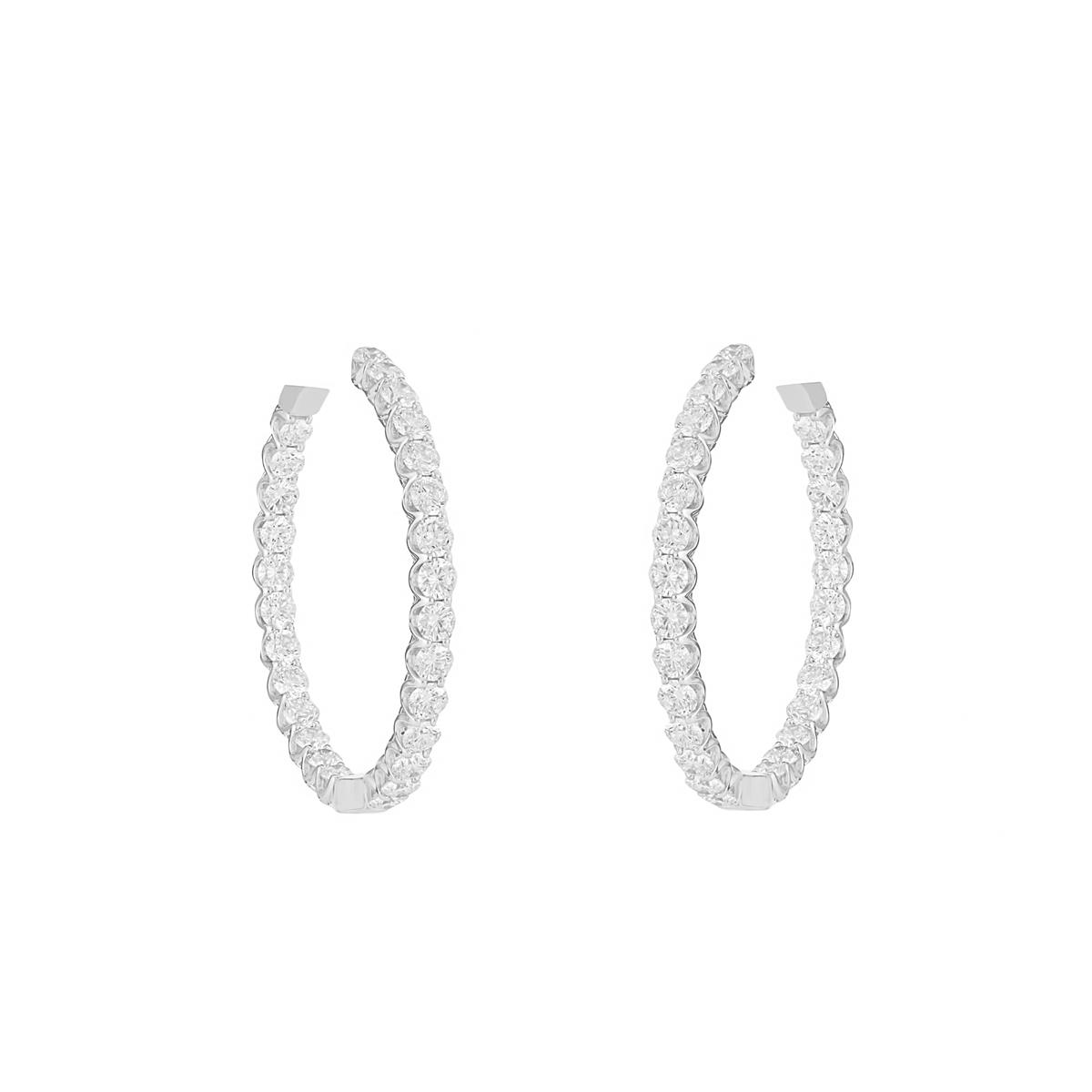 London Collection White Gold Diamond Hoop Earrings 1.25"