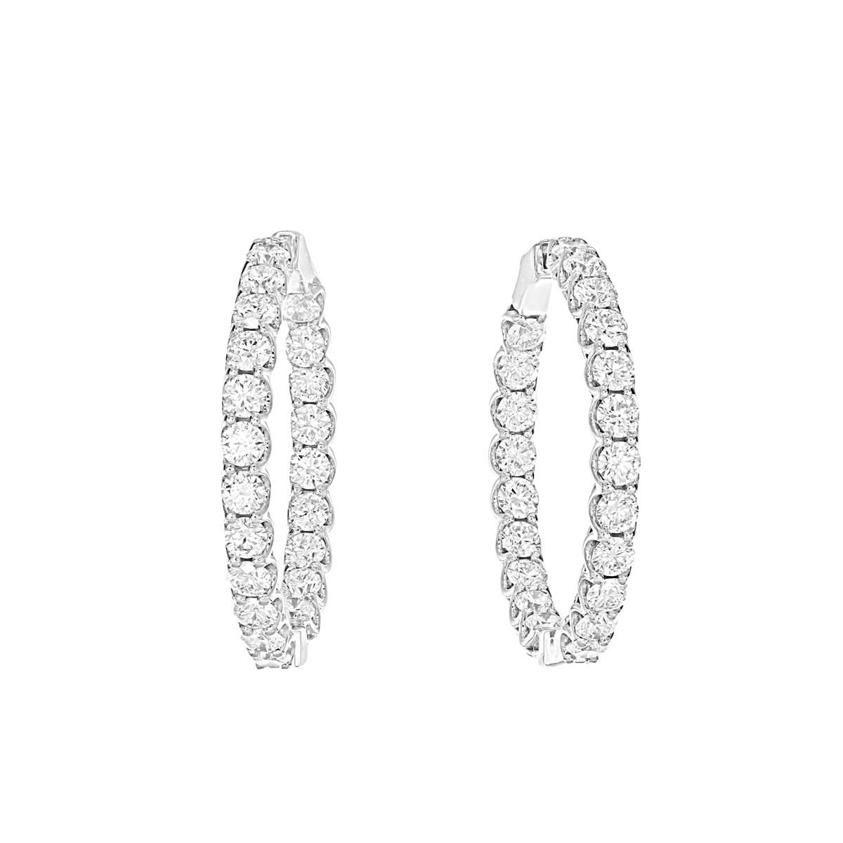 London Collection White Gold Diamond Hoop Earrings 1.25"