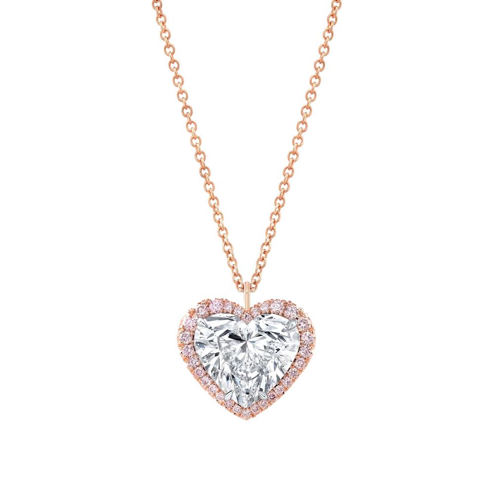 London Collection 18k Heart Shape and Pink Diamond Pendant Necklace