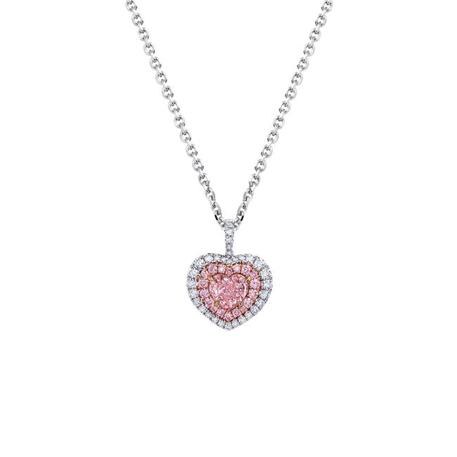 London Collection Platinum 18k Rose Gold Pink and White Diamond Heart Necklace