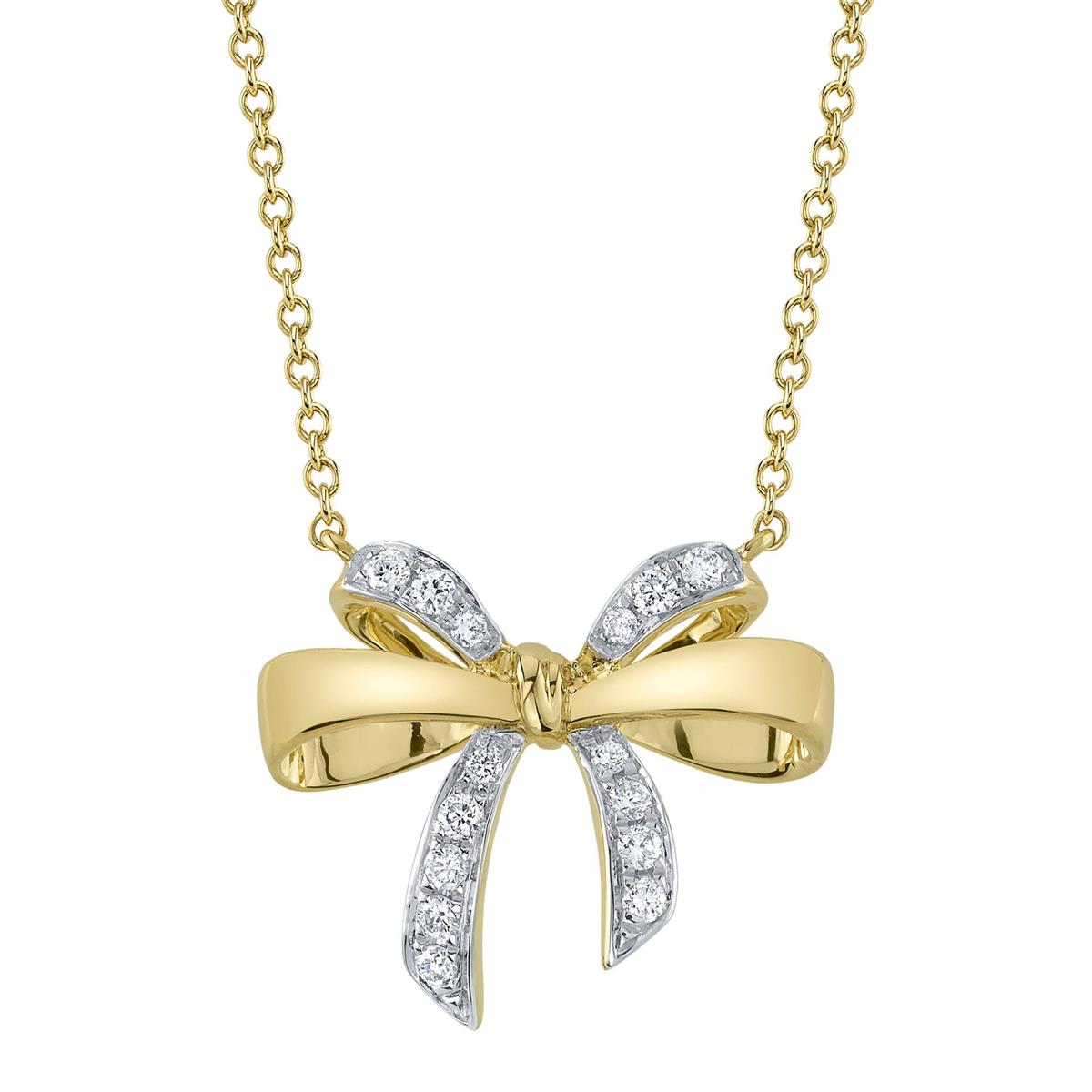 London Collection 14k Yellow Gold Pave Diamond Bow Pendant Necklace