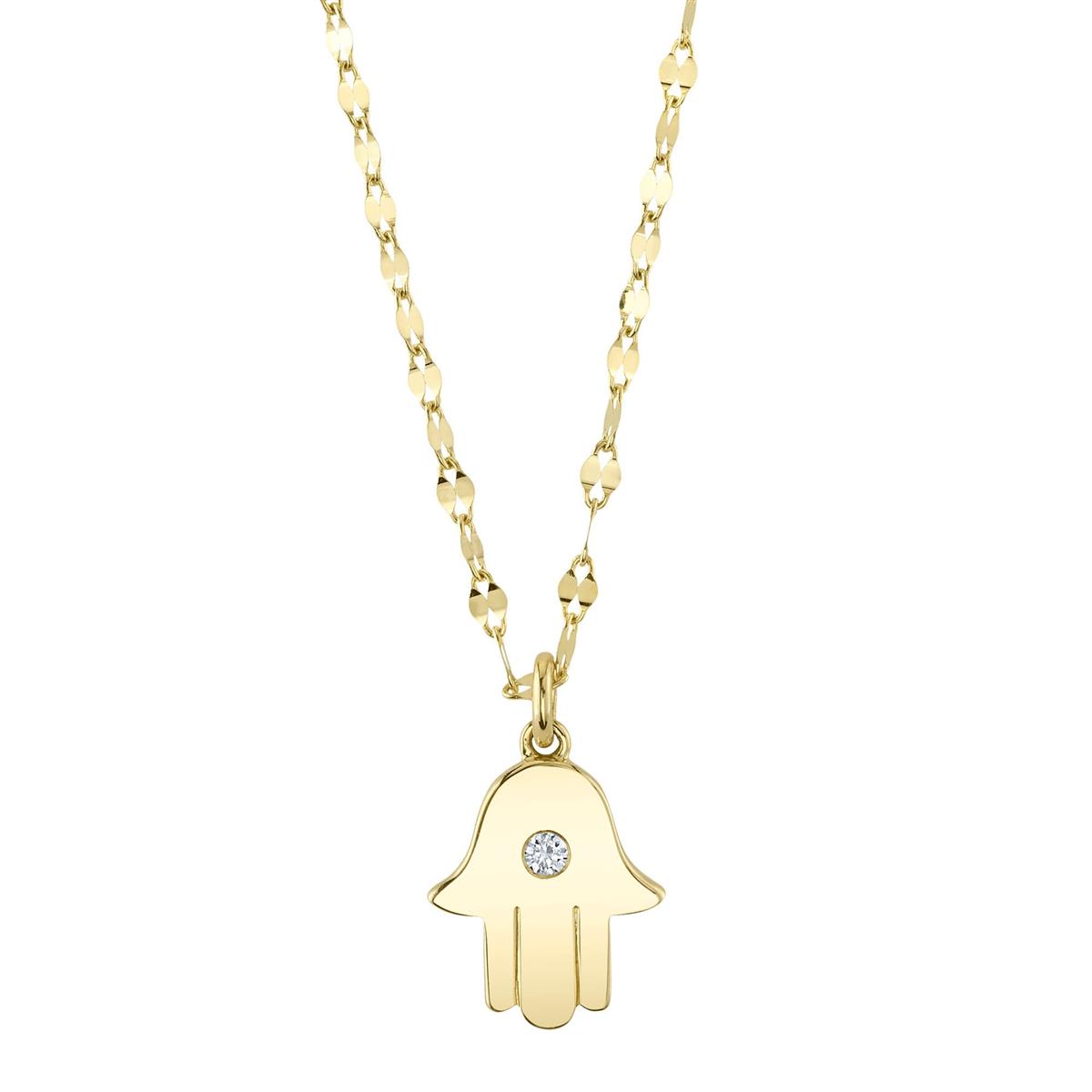 London Collection 14k Yellow Gold Single Diamond Hamsa Pendant Necklace