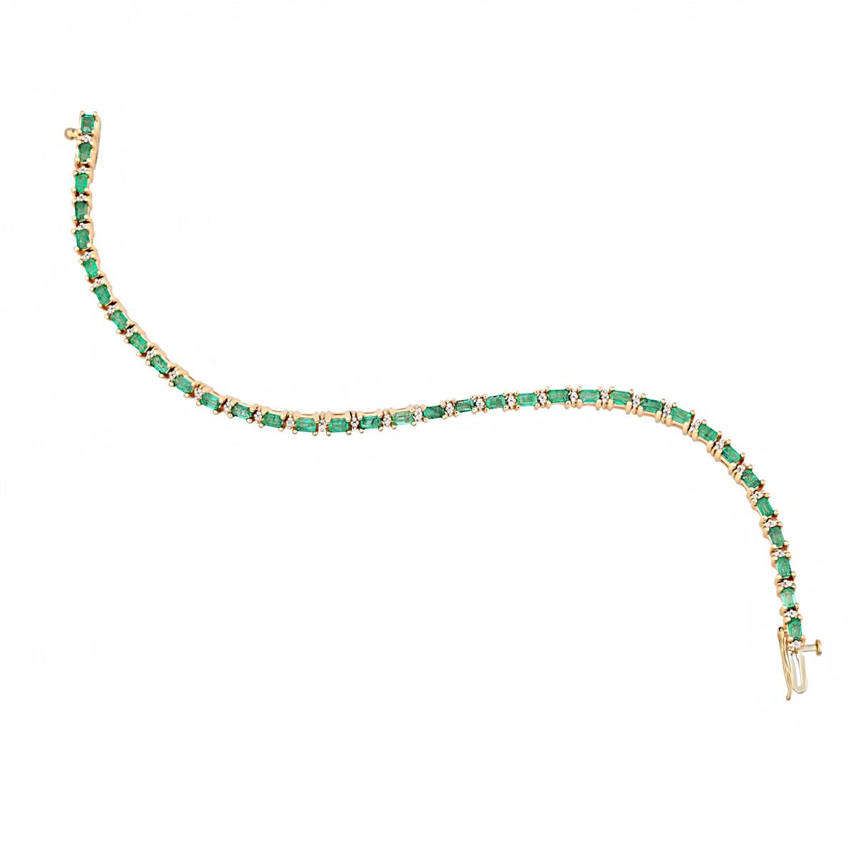 London Collection 14k Yellow Gold Emerald and Diamond Line Bracelet