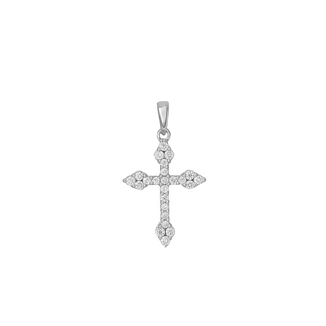 London Collection 14k White Gold And Diamond Cross Pendant 0.22cts